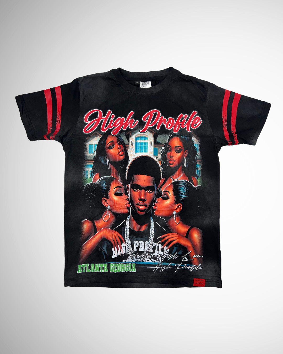 Pretty Girls Love High Profile Tee – Black / Red Stripes (Atlanta Edition)
