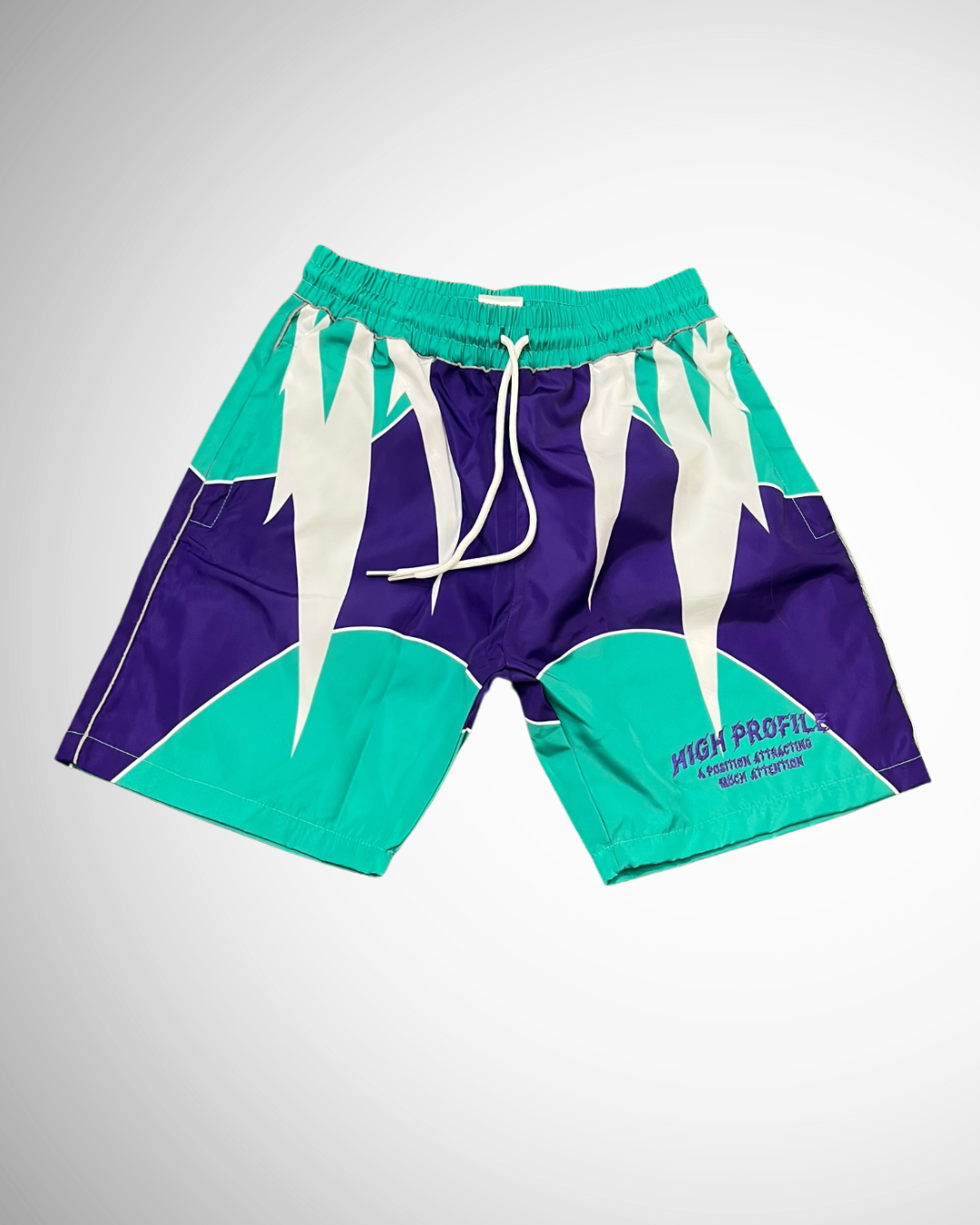 Retro Windbreaker Shorts – Grape (Purple/Emerald/White)