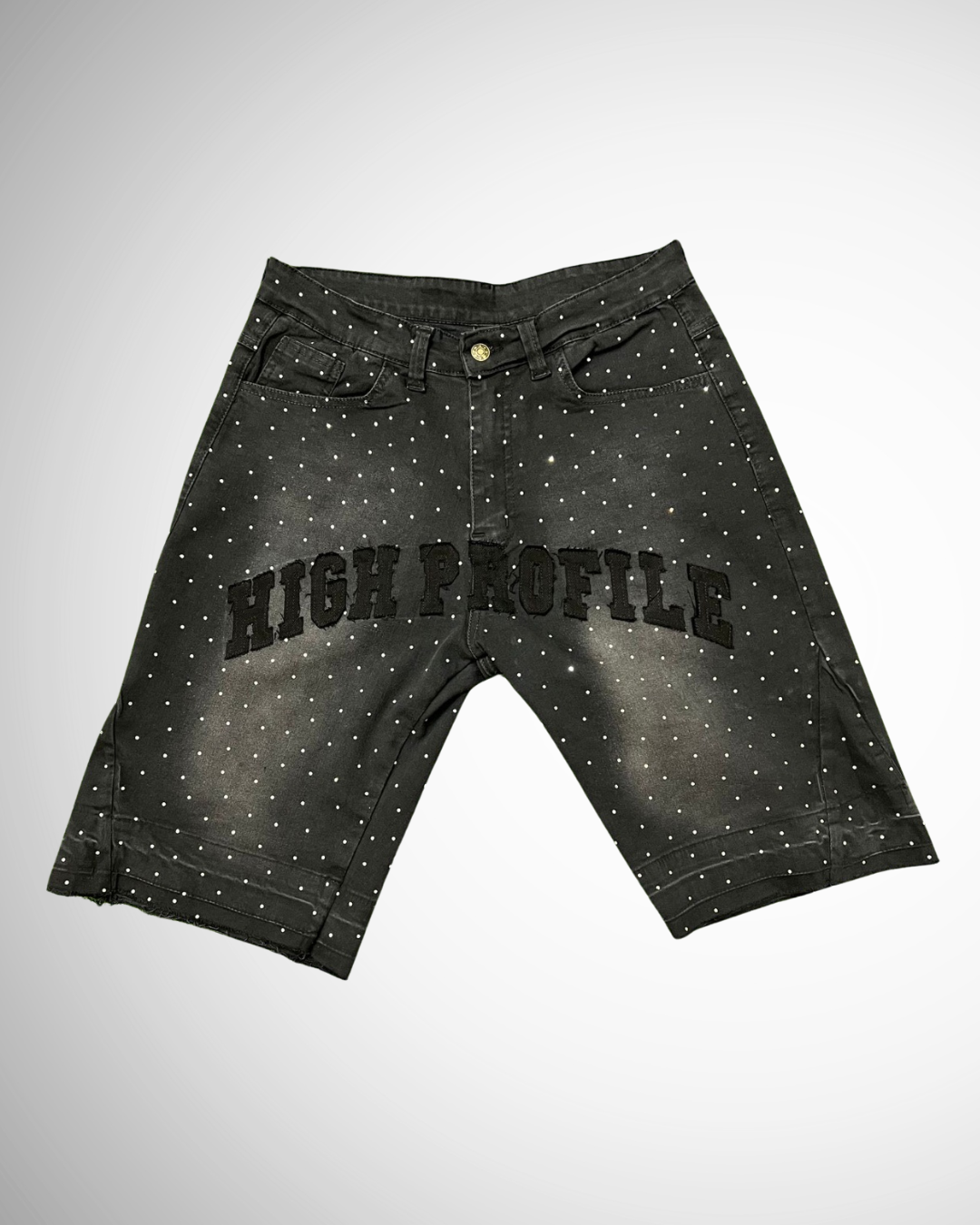 Acid-Washed Rhinestone Black Denim Jorts