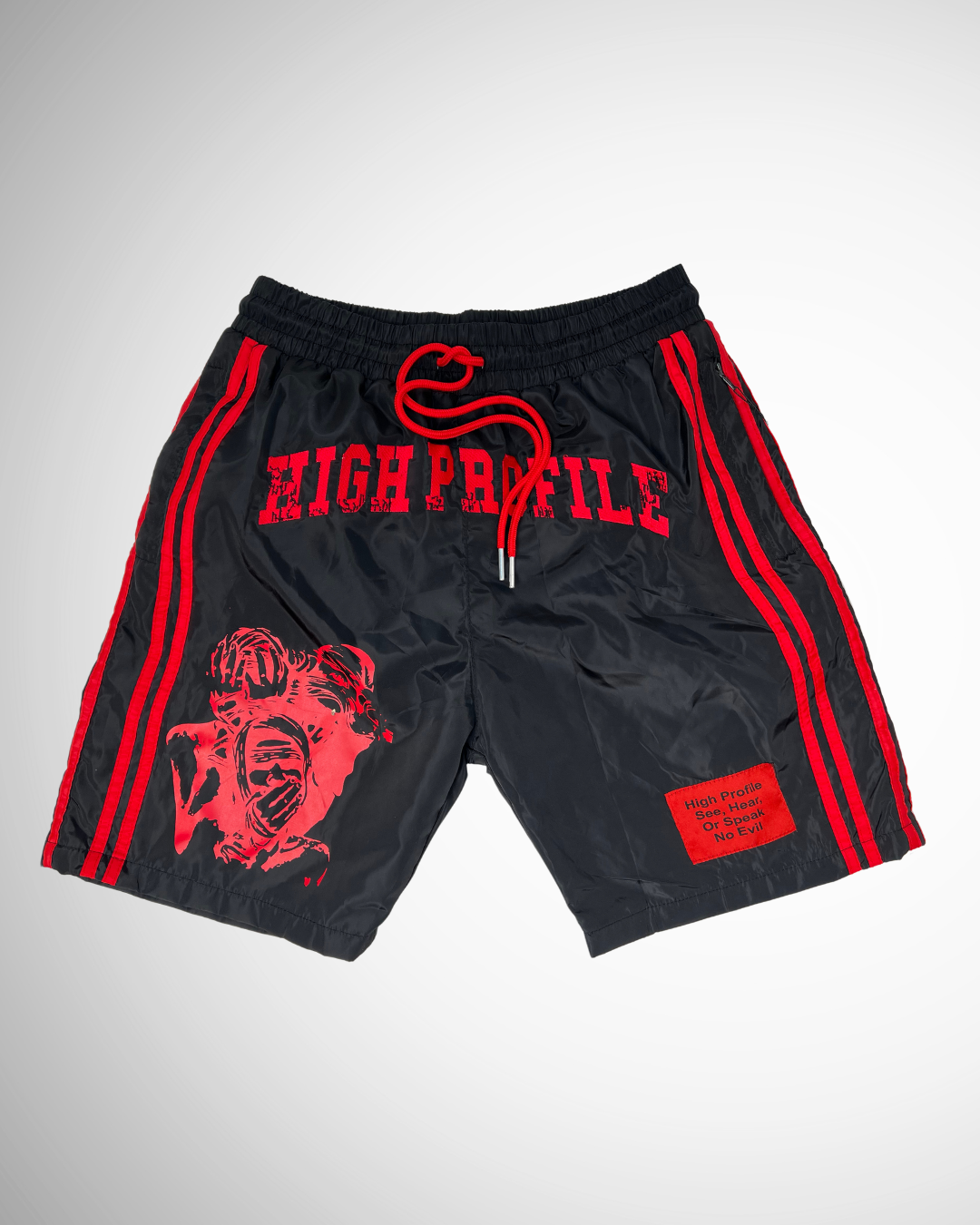 See No Evil Windbreaker Shorts (Black/Red)