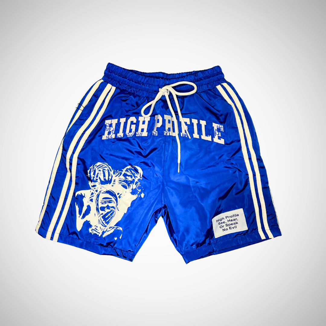 See No Evil Windbreaker Shorts － Royal Blue/White