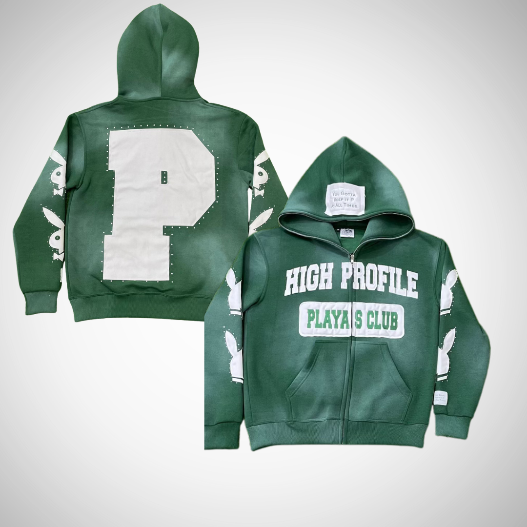"Playas Club" Full Zip-Up Hoodie