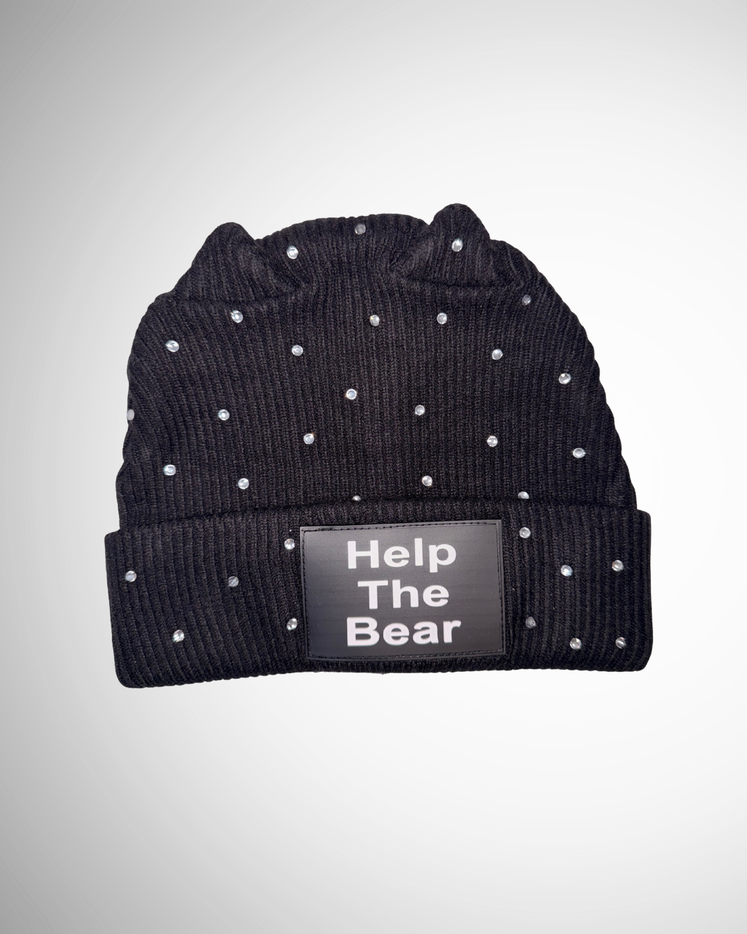 Help The Bear Rhinestone Beanie — Black (black patch)