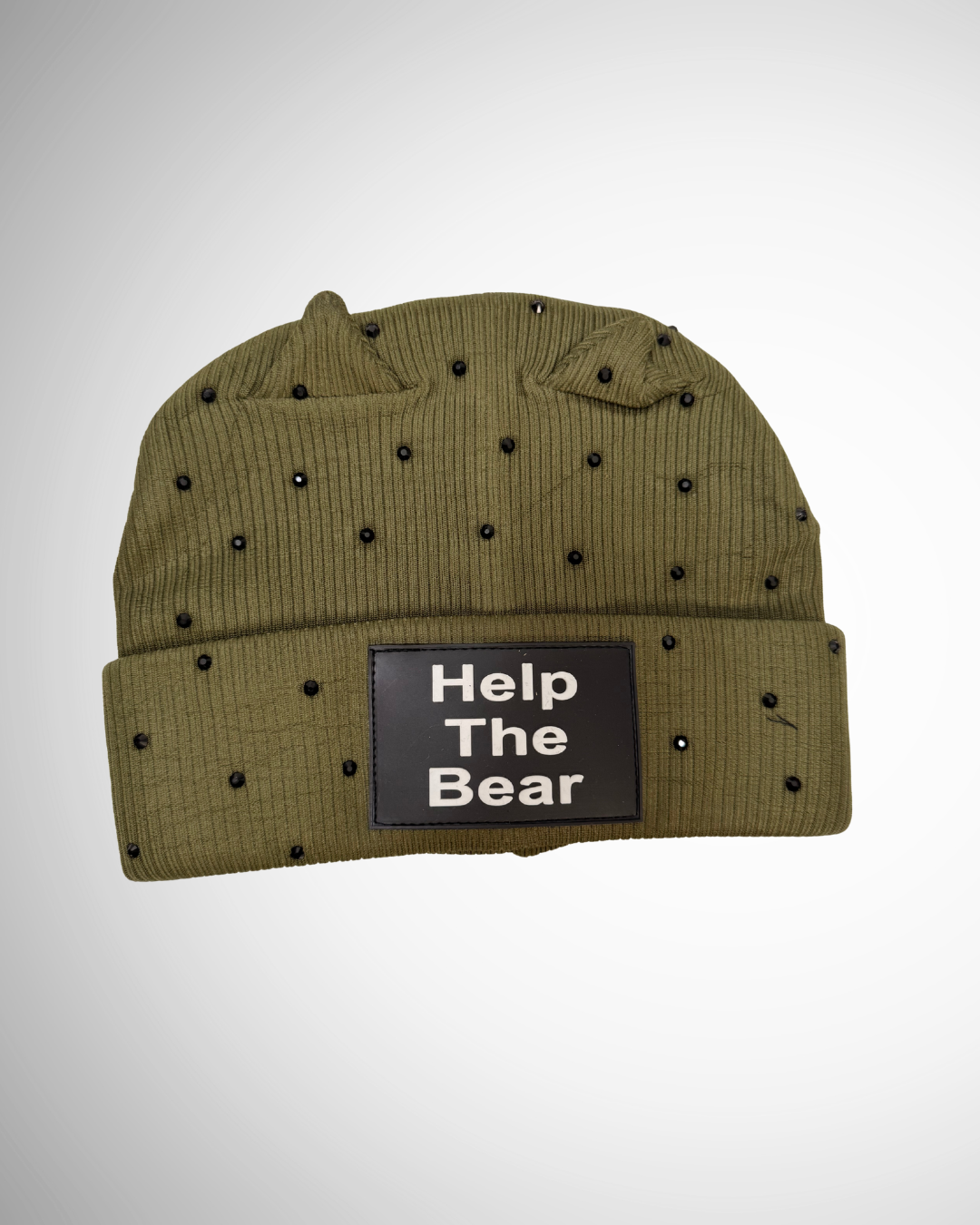 Olive Help The Bear Rhinestone Beanie