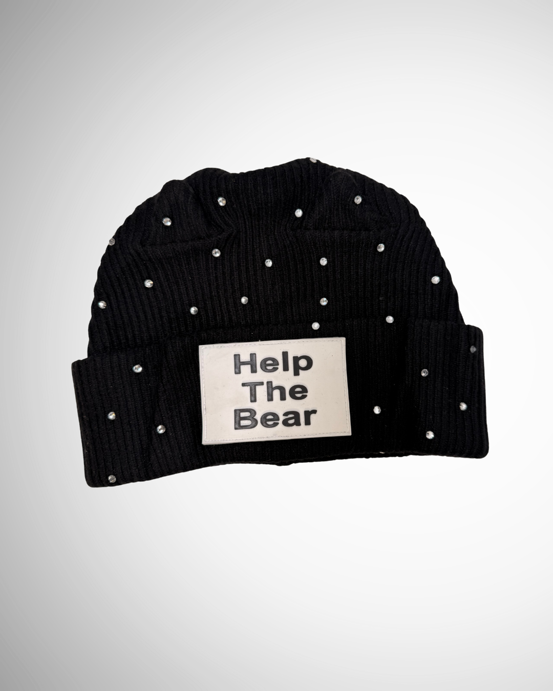 Help The Bear Rhinestone Beanie — Black (white patch)