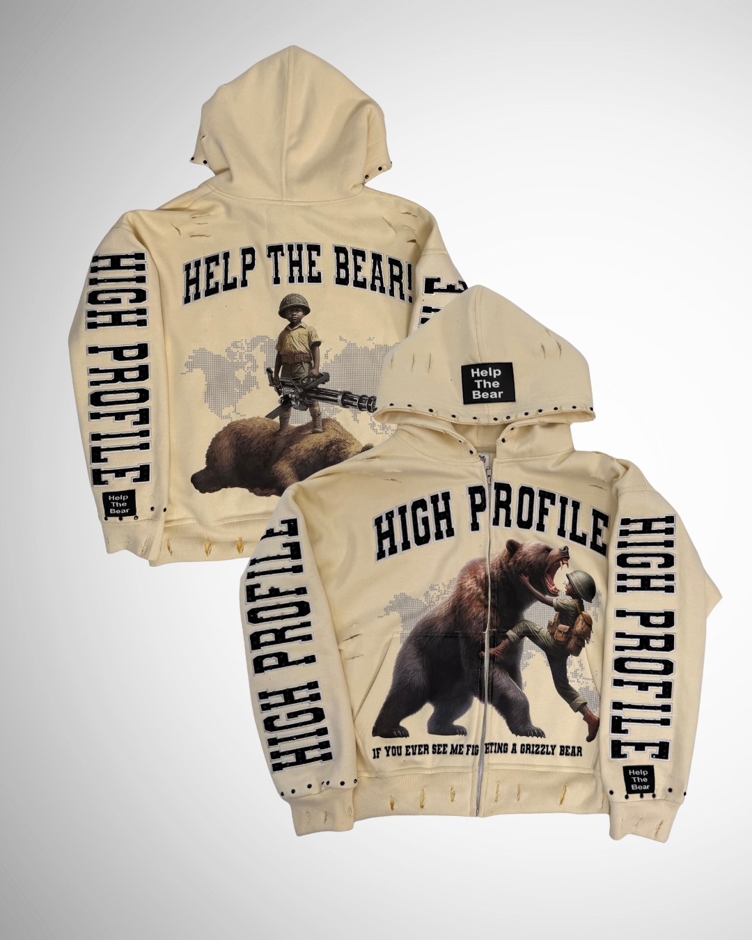 Help The Bear Zip Oversized Hoodie — Bone