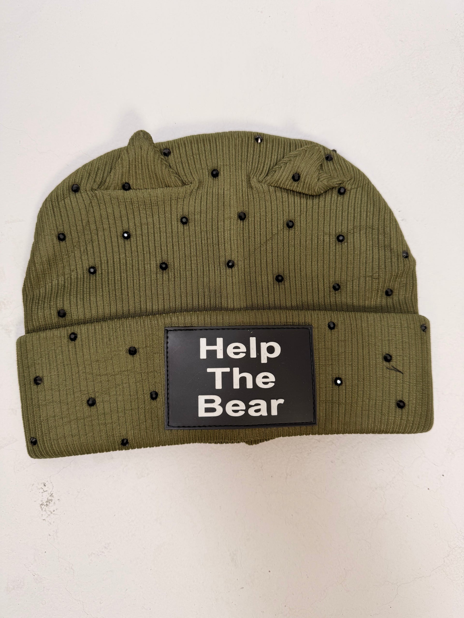 Olive Help The Bear Rhinestone Beanie