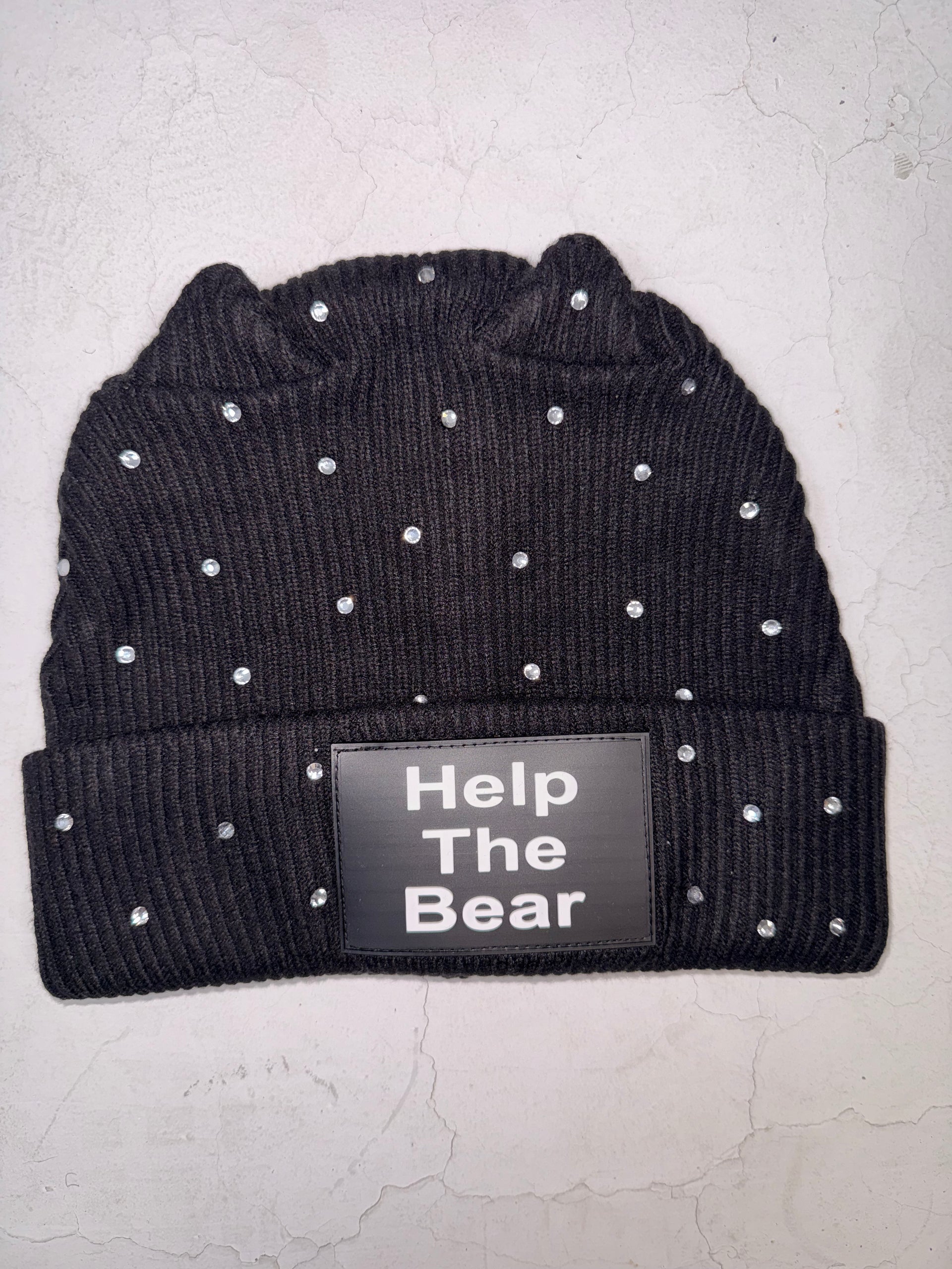 Help The Bear Rhinestone Beanie — Black (black patch)