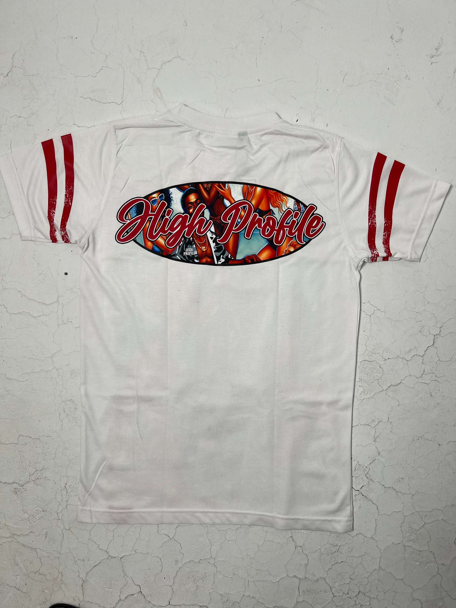 Pretty Girls Love High Profile Tee – White / Red Stripes (Pool Party Edition)