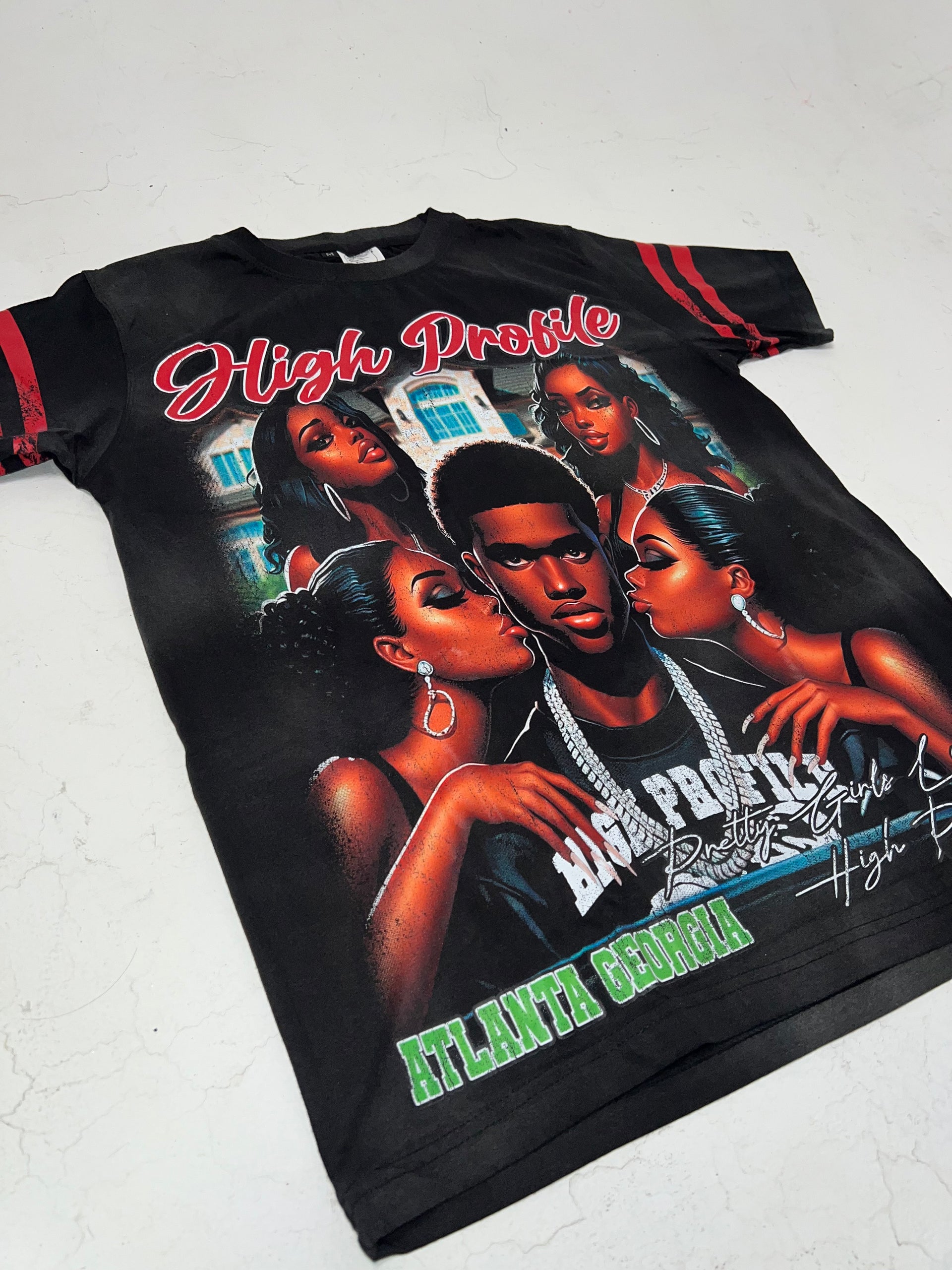 Pretty Girls Love High Profile Tee – Black / Red Stripes (Atlanta Edition)