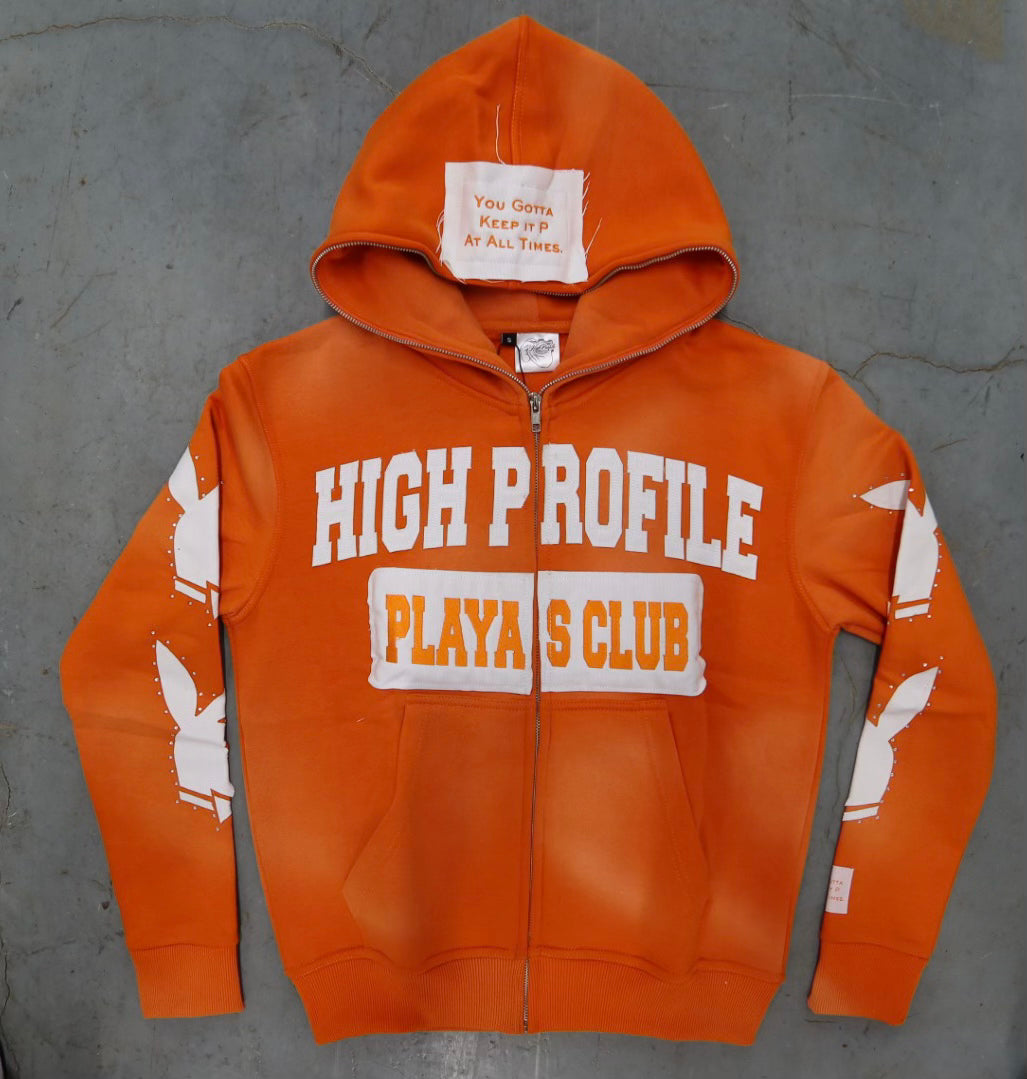 "Playas Club" Full Zip-Up Hoodie