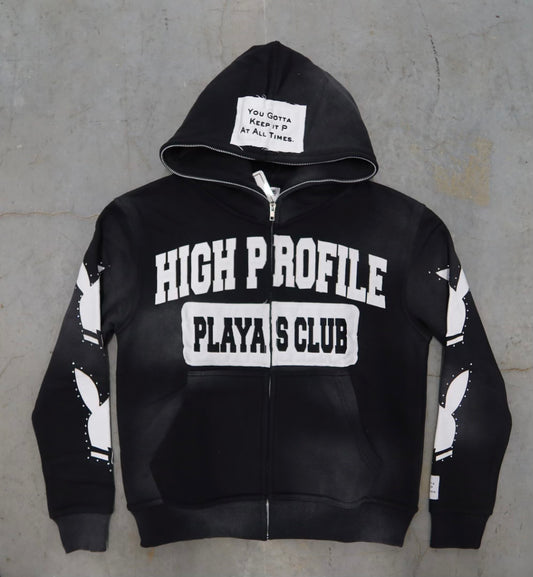 "Playas Club" Full Zip-Up Hoodie