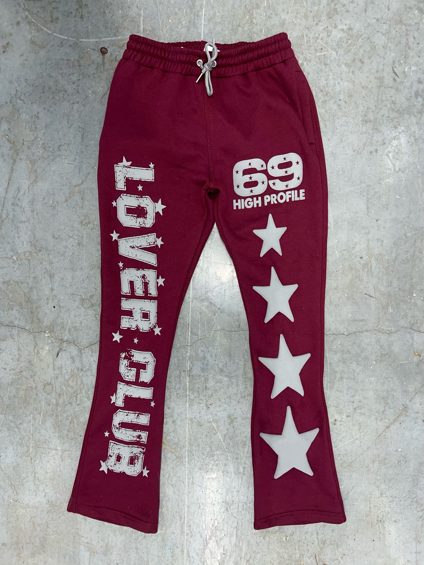 Lover Club Stacked Joggers (burgundy | grey)