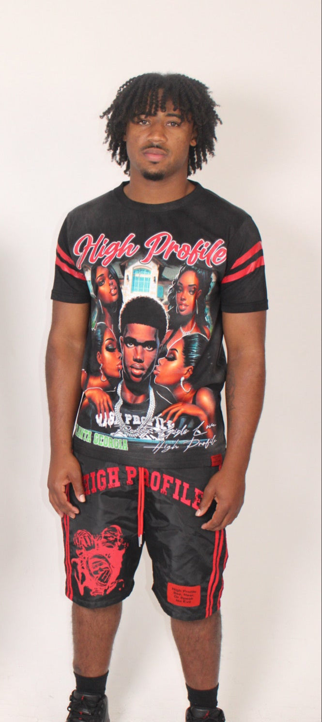 See No Evil Windbreaker Shorts (Black/Red)