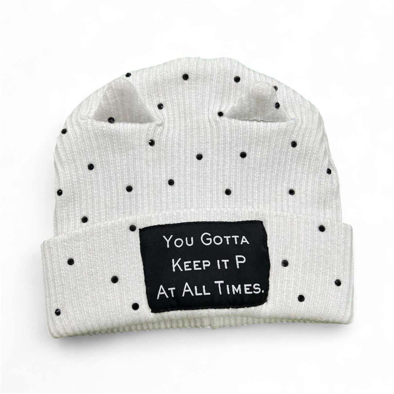White “Playas Club” Rhinestone Beanie