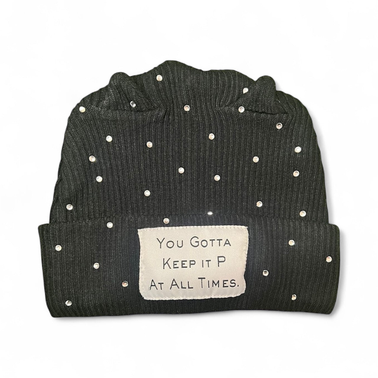 Black “Playas Club” Rhinestone Beanie