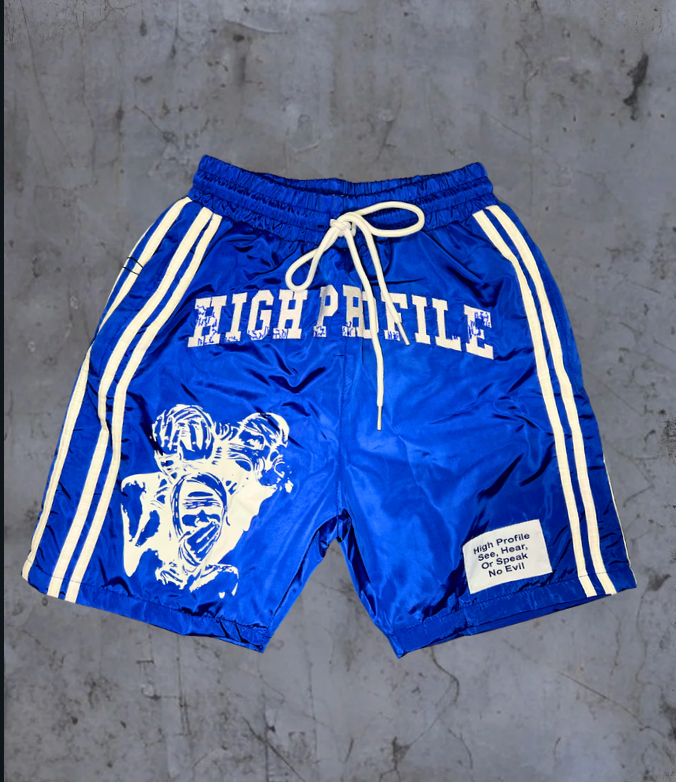 See No Evil Windbreaker Shorts － Royal Blue/White