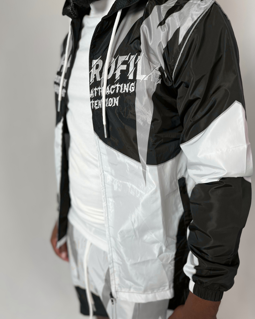 Retro Windbreaker Jacket – Monochrome Hype (Black/Grey/White)